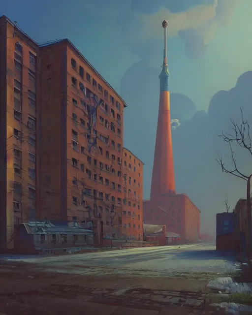 Prompt: a beautiful painting of old soviet city, by simon stalenhag and zdzisław beksinski and rene magritte and greg rutkowski, in style of digital art. hyper detailed, rim light, exquisite lighting, clear focus, very coherent, plain background, soft painting