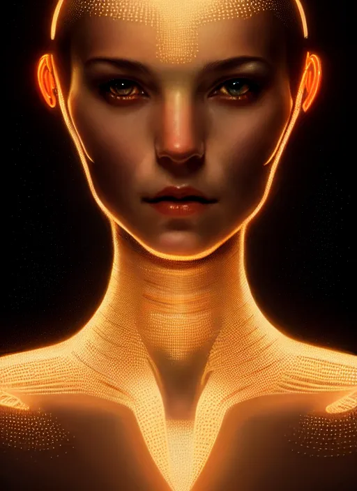 Prompt: portrait of female ex - machina humanoid, intricate, elegant, glowing lights, highly detailed, digital painting, artstation, glamor pose, concept art, smooth, sharp focus, illustration, art by artgerm and greg rutkowski