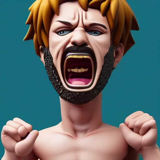 Image similar to a digital painting of a very confused greek god screaming, chibi, by antonio mello, 3 d nft, nendoroid 3 d, cyberpunk artm, cgsociety, seapunk, anime aesthetic, rendered in maya