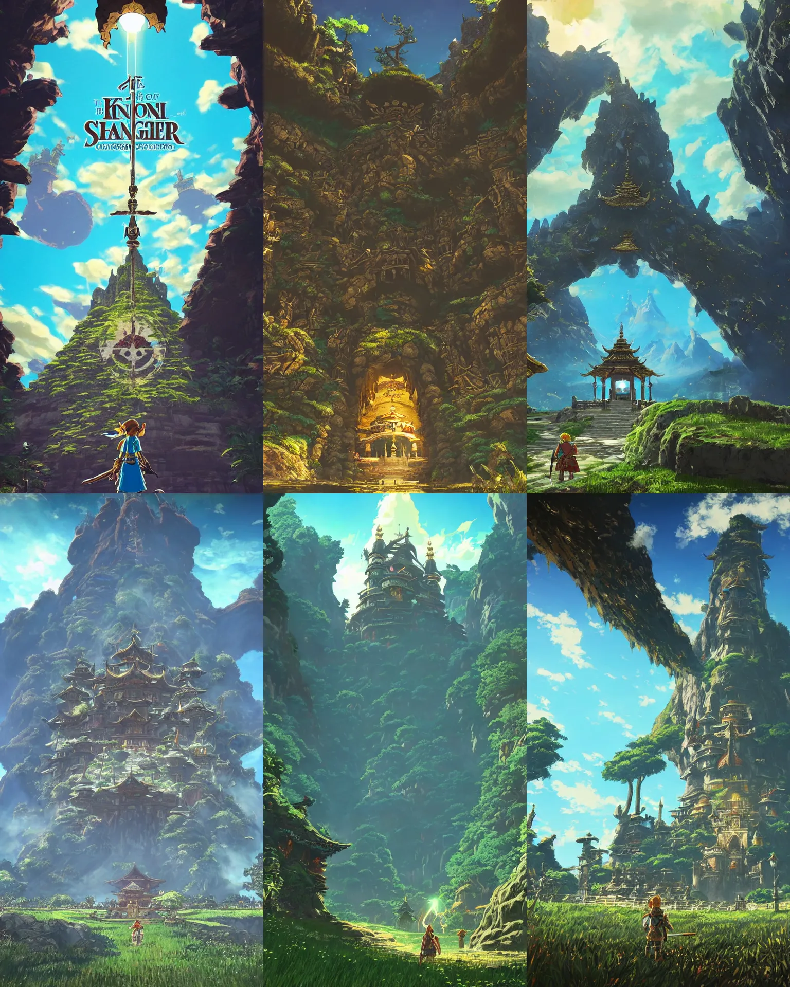 Prompt: The Entrance to Kingdom of Shangri-La, Beautiful architecture, Atmosphere, Dramatic lighting, Epic composition, Close up, Low angle, Wide angle, by Miyazaki, Nausicaa Ghibli, Breath of The Wild