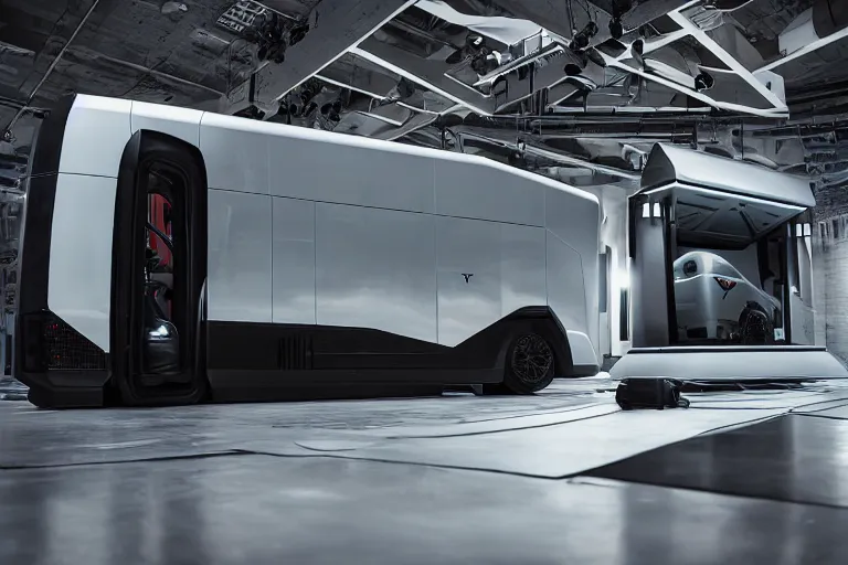 Prompt: a 2 8 mm closeup photo of a tesla cybertruck in a photo studio with a reflective floor, hyper detailed, smooth, high contrast, volumetric lighting, octane, roger dean, cinematic