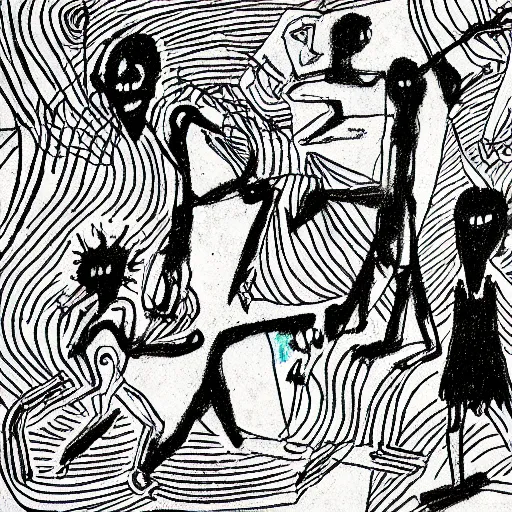 Image similar to abstract children’s drawing of the end of the world., horror,