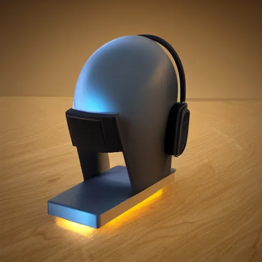 Image similar to headphone stand, futuristic, techno, cyberpunk, product design, 3 d render, 3 d concept, fun, swag, unique