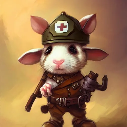 Image similar to cute little anthropomorphic Guinea Pig Field Medic, tiny, small, short, Modern Field medic with red cross, cute and adorable, pretty, beautiful, DnD character art portrait, matte fantasy painting, DeviantArt Artstation, by Jason Felix by Steve Argyle by Tyler Jacobson by Peter Mohrbacher, cinema