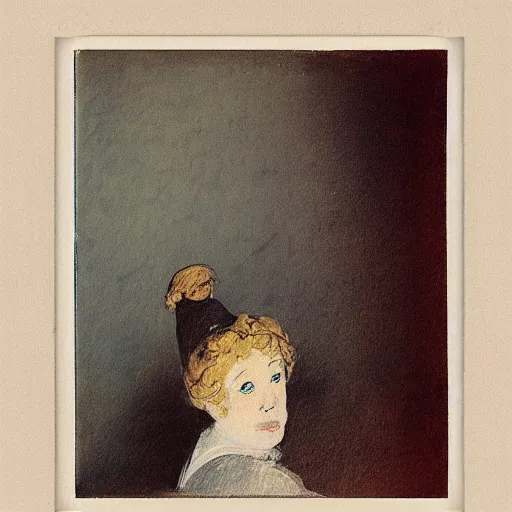 Image similar to a girl in a room, old polaroid by goya, by henri de toulouse - lautrec, elegant drawing, digital painting, jugendstil, strong lights, flat colors, pastel colors,