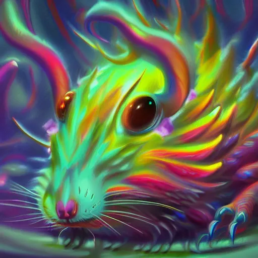 Image similar to an oilpainting of a psychedelic hamster dragon hybrid, hd, artstation, digital art, 4k, 8k