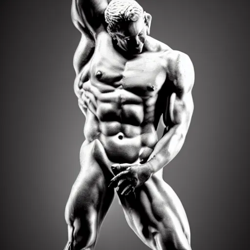 Image similar to muscular greek statue with benjamin netanyahu's face, studio lighting