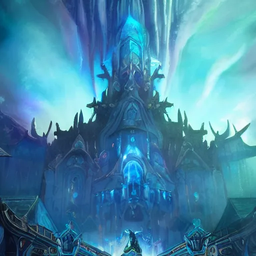 Prompt: icecrown citadel warcraft, mist, god rays, haunting, ornate architecture, vibrant colors, atmosphere, spectacular details, dramatic lighting, epic composition, wide angle, low angle, close up, by miyazaki, nausicaa ghibli, breath of the wild