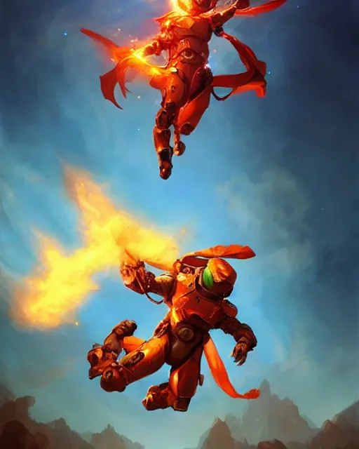 Image similar to Master chief skydiving, fiery, by pete mohrbacher and artgerm and wlop, digital art, highly detailed, intricate, fantasy, mystical, sharp focus, Trending on Artstation HQ, deviantart, unreal engine, 4K UHD image