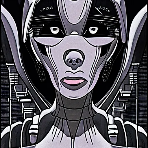 Prompt: portrait turanga leela from futurama in futuristic city, by tsutomu nihei, by h. r. giger