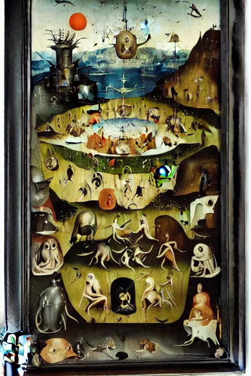 Image similar to a beautiful landscape with weird creatures by hieronymus bosch