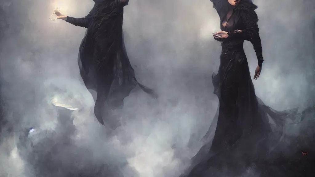 Image similar to A black conjurer by Stanley Artgerm and Tom Bagshaw, oil on canvas