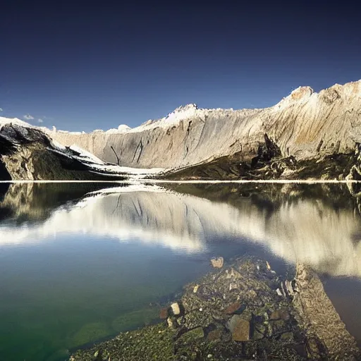 Prompt: an exploding lake in the alps, national geographic, photography