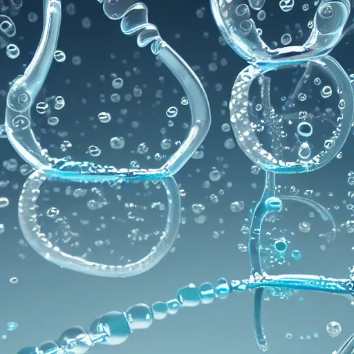 Prompt: a dna molecule in water surrounded by transparent bubbles, highly detailed, digital painting, artstation, concept art, movie still, smooth, sharp focus uhd 8 k