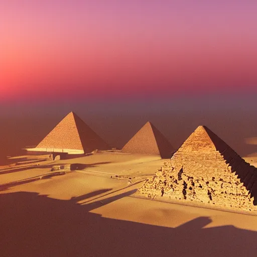 Image similar to the great pyramids during a summer sunset, unreal engine