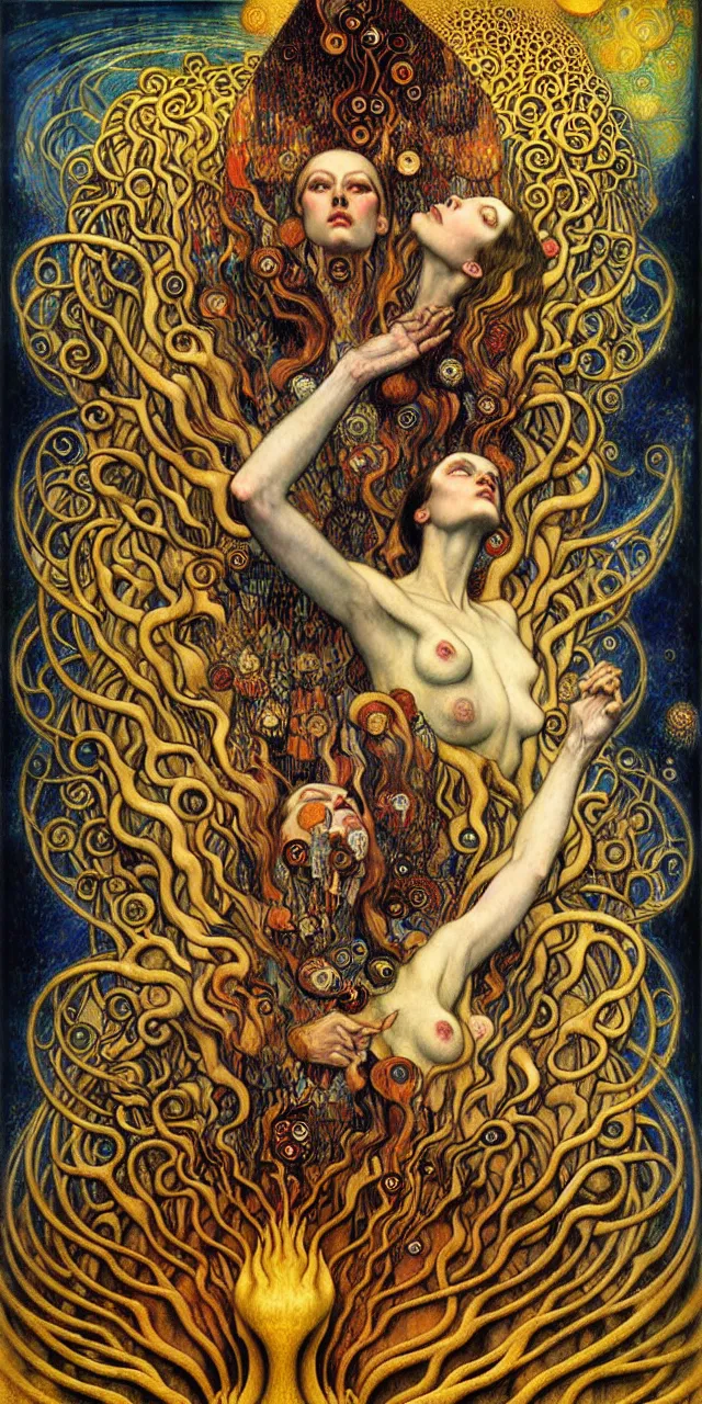 Image similar to Divine Chaos Engine by Karol Bak, Jean Delville, William Blake, Gustav Klimt, and Vincent Van Gogh, symbolist, visionary