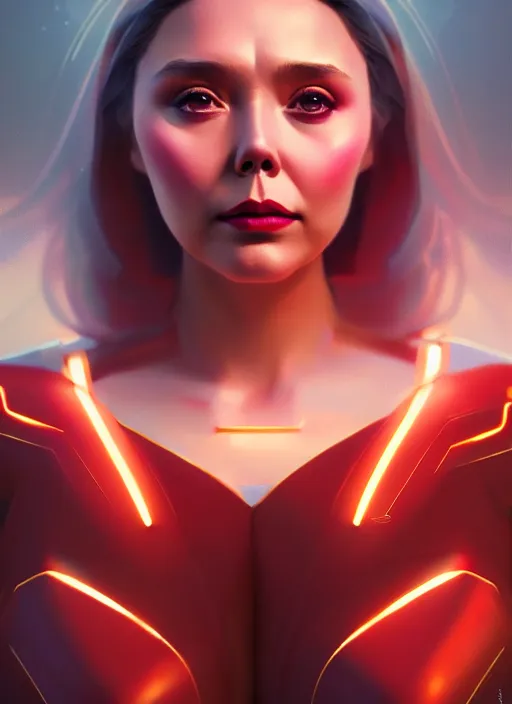 Image similar to portrait of modern darna, elizabeth olsen, intricate, elegant, glowing lights, highly detailed, digital painting, artstation, glamor pose, concept art, smooth, sharp focus, illustration, art by wlop, mars ravelo and greg rutkowski