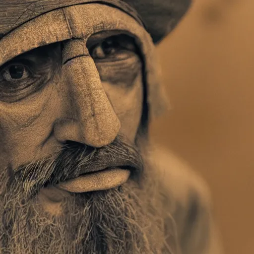 Image similar to a hermit with an eyepatch and a wooden cane, high resolution film still, 8k, HDR color