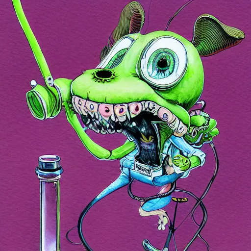 Image similar to ratfink, centered award winning watercolor pen illustration, by caroline choi, edited by range murata and ed roth