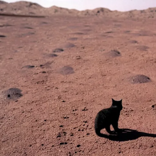 Image similar to cat wearing a spacesuit while walking on martian soil