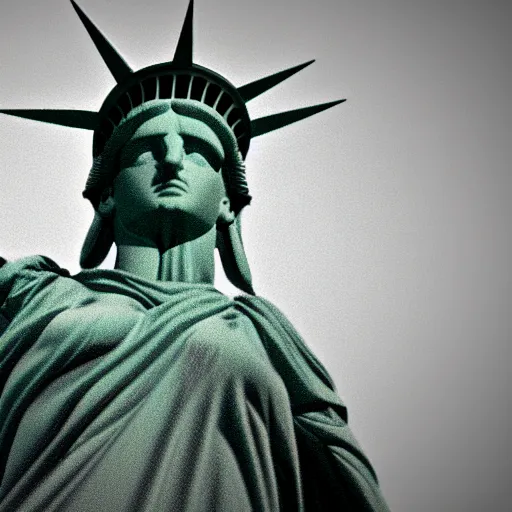 Image similar to statue of liberty spray painted, vandalized, destroyed, post apocalyptic, cinematic lighting, cinema 4 d