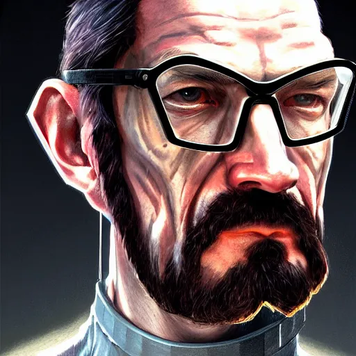 Image similar to portrait of gordon freeman wearing hev suit, sci - fi, intricate, elegant, highly detailed, digital painting, artstation, concept art, smooth, sharp focus, illustration, by bartek fedyczak, erak note, tooth wu, neil richards, kan liu, siwoo kim, jisu choe