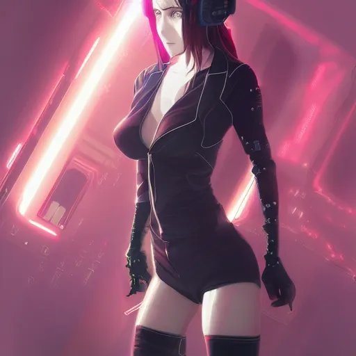 Image similar to An anime portrait of a fit Phoebe Kates as a cyberpunk hacker, by Stanley Artgerm Lau, WLOP, Rossdraws, James Jean, Andrei Riabovitchev, Marc Simonetti, and Sakimichan, tranding on artstation