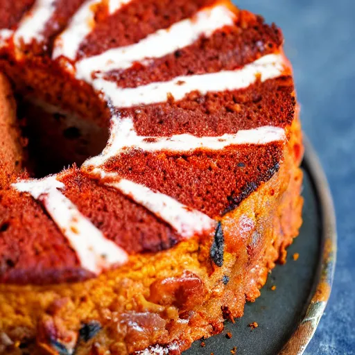 Image similar to close view of a beautiful and delicious chorizo cake, 4 k