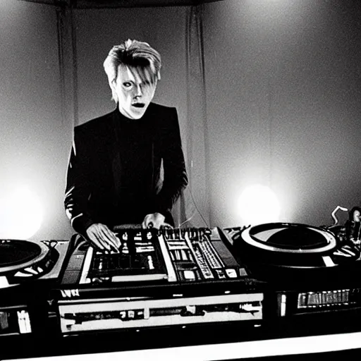 Image similar to david bowie on the dj decks