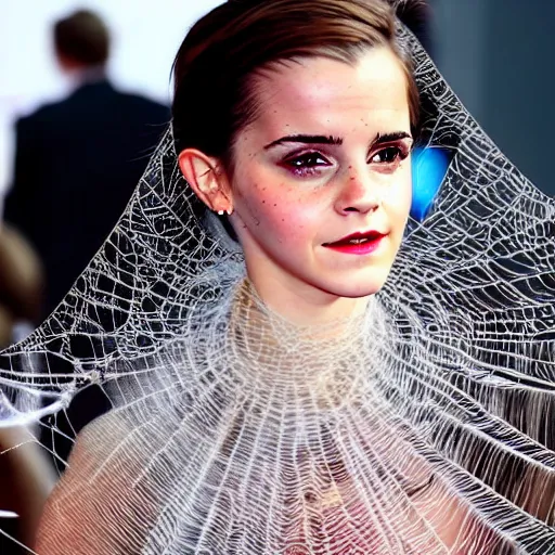 Image similar to emma watson trapped in a giant spider web