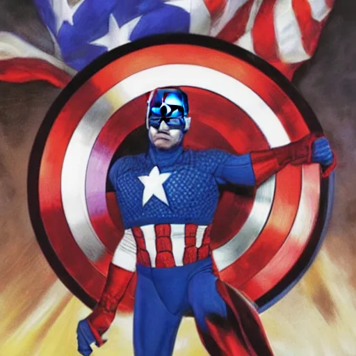 Image similar to A portrait of Benjamin Netanyahu as Captain America by Alex Ross, detailed