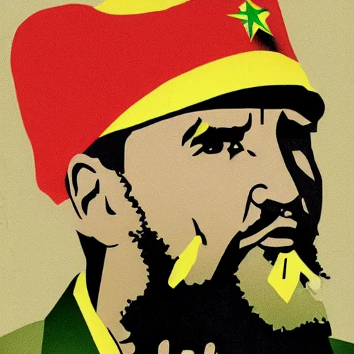 Image similar to pop art of Fidel Castro having a joint