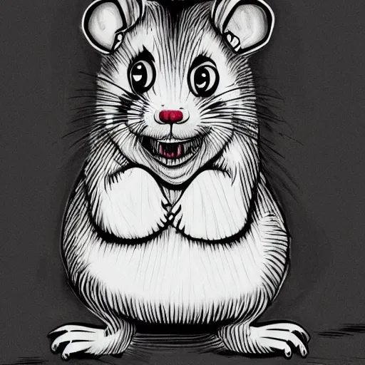 Prompt: a creepy hamster by painted by junji ito