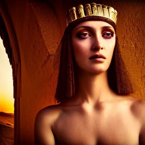 Image similar to photographic portrait of a stunningly beautiful renaissance priestess goth queen of egypt female in soft dreamy light at sunset, contemporary fashion shoot, by edward robert hughes, annie leibovitz and steve mccurry, david lazar, jimmy nelsson, breathtaking, 8 k resolution, extremely detailed, beautiful, establishing shot, artistic, hyperrealistic, beautiful face, octane render