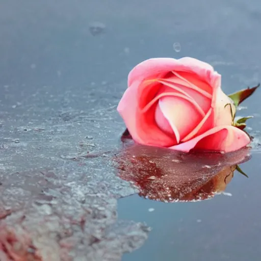 Image similar to animation of a rose melting into a puddle, detailed