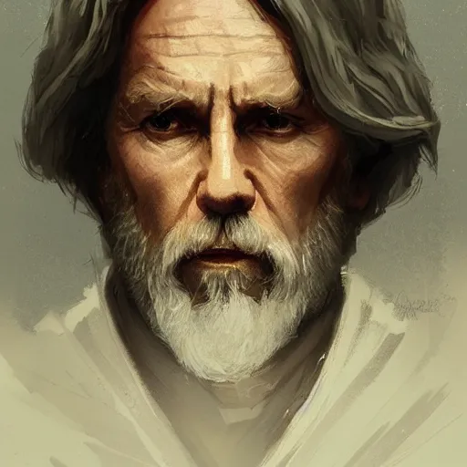 Image similar to portrait of a man by Greg Rutkowski, old jedi Master Luke Skywalker from Star Wars Expanded Universe, he is about 60 years old, highly detailed portrait, digital painting, artstation, concept art, smooth, sharp foccus ilustration, Artstation HQ