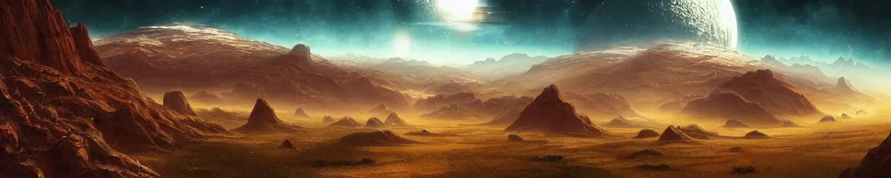 Image similar to retro sci-fi alien landscape