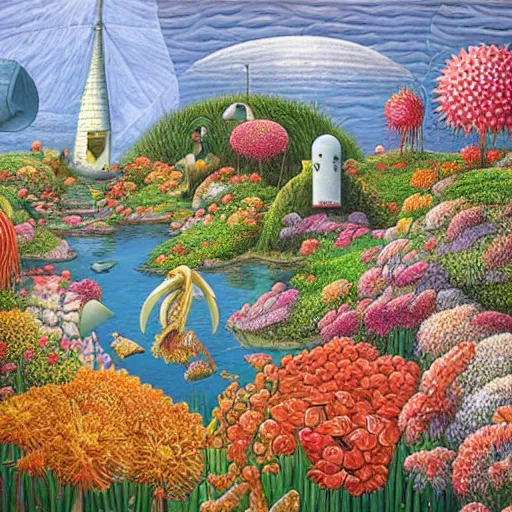 Prompt: garden and sea by Jacek Yerka