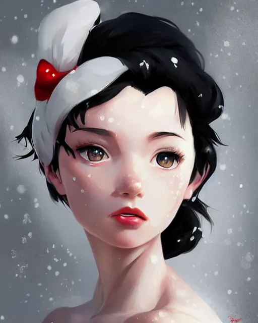 Image similar to portrait Anime snow white, girl cute-fine-face, pretty face, realistic shaded Perfect face, fine details. Anime. realistic shaded lighting by Ilya Kuvshinov Giuseppe Dangelico Pino and Michael Garmash and Rob Rey, IAMAG premiere, aaaa achievement collection, elegant freckles, fabulous