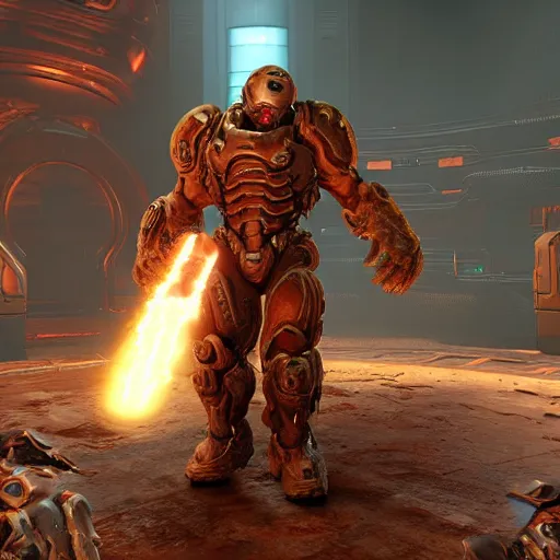 Image similar to character from doom eternal