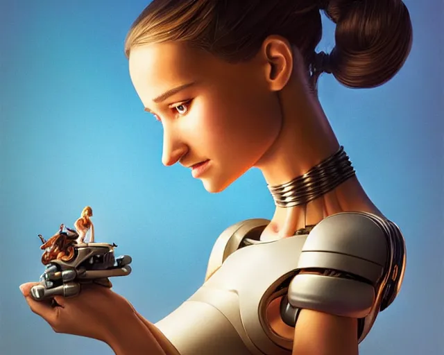 Image similar to weta disney pixar movie still head and torso portrait photo of young alicia vikander lying on her back on a mechanical table with a white ponytail as thoughtful intricate detailed mechanical plastic cyborg girl by pixar, by weta, wlop, ilya kuvshinov, rossdraws, artgerm, latex, iridescent, bright morning, anime, liosh, mucha