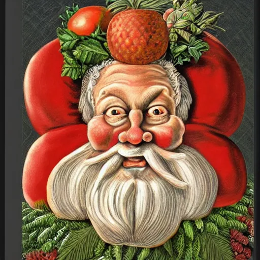 Image similar to An image of Santa in the art style of Arcimboldo,