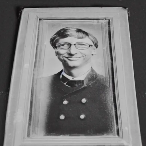 Prompt: a victorian photo of bill gates by a large window