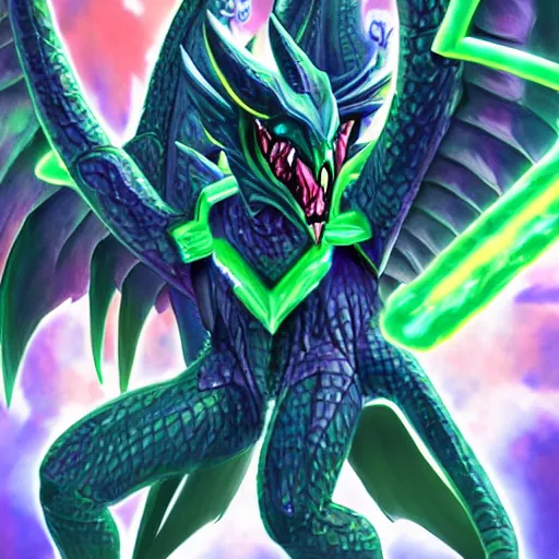 Image similar to ridley as a yu - gi - oh boss monster, card art, holo, highly detailed, intricate