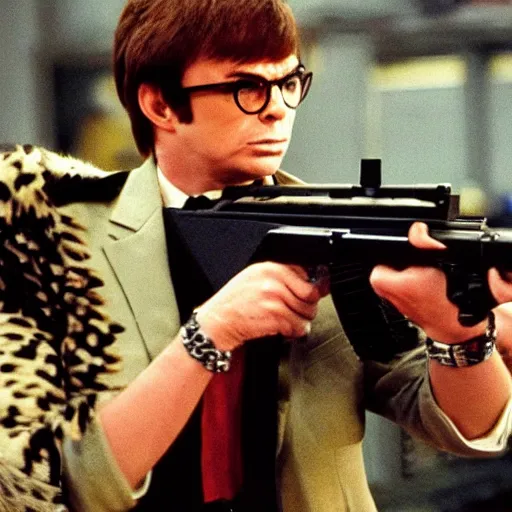 Image similar to austin powers shooting an ak - 4 7, photography, movie,