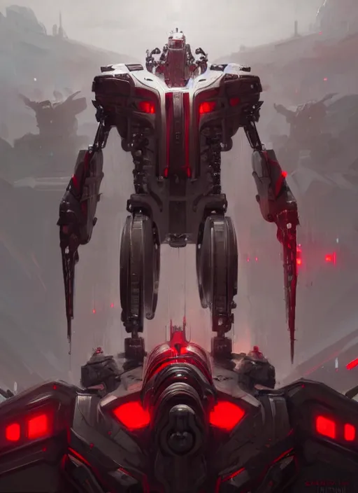 Image similar to a portrait of epic mechanical futuristic war army with red and white accent highly detailed, digital painting, concept art, smooth, sharp focus, illustration, art by greg rutkowski
