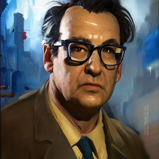 Image similar to greg manchess portrait painting of ghostbuster dr. raymond stantz overwatch character, medium shot, asymmetrical, profile picture, organic painting, sunny day, matte painting, bold shapes, hard edges, street art, trending on artstation, by huang guangjian and gil elvgren and sachin teng
