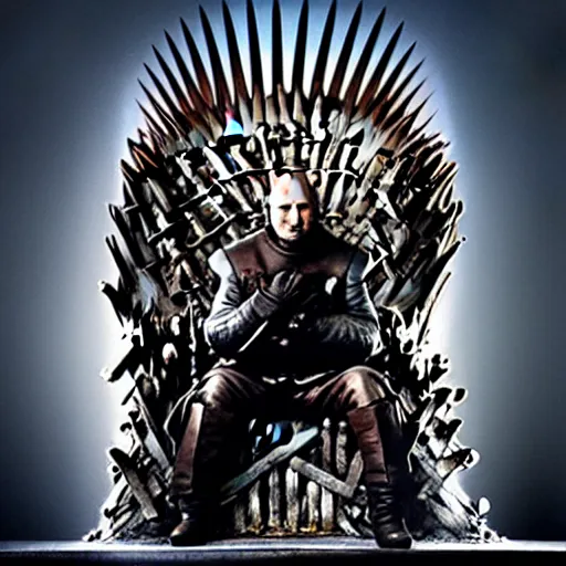 Image similar to “Putin sitting on the iron throne, 4k, award winning, Digital art, scene from game of thrones”