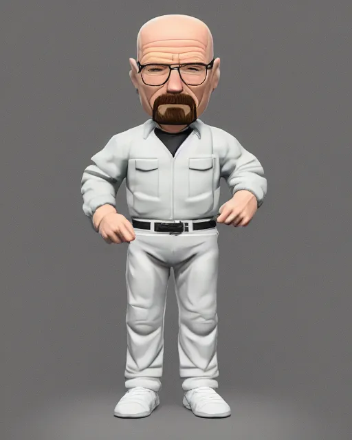 Image similar to full body 3d render of Walter White as a funko pop, studio lighting, white background, blender, trending on artstation, 8k, highly detailed