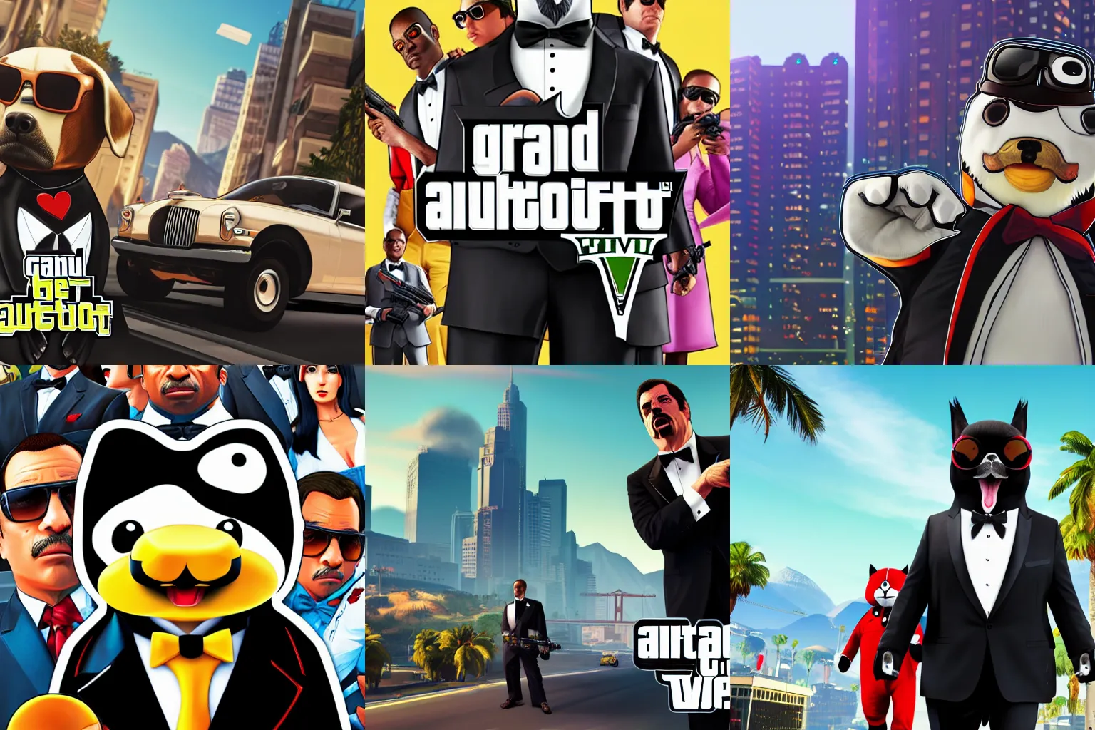 Prompt: Linux mascot Tux in Grand Theft Auto 5 cover art, epic, 4k resolution, extremely detailed, very sharp, artstation, digital art, vibrant,